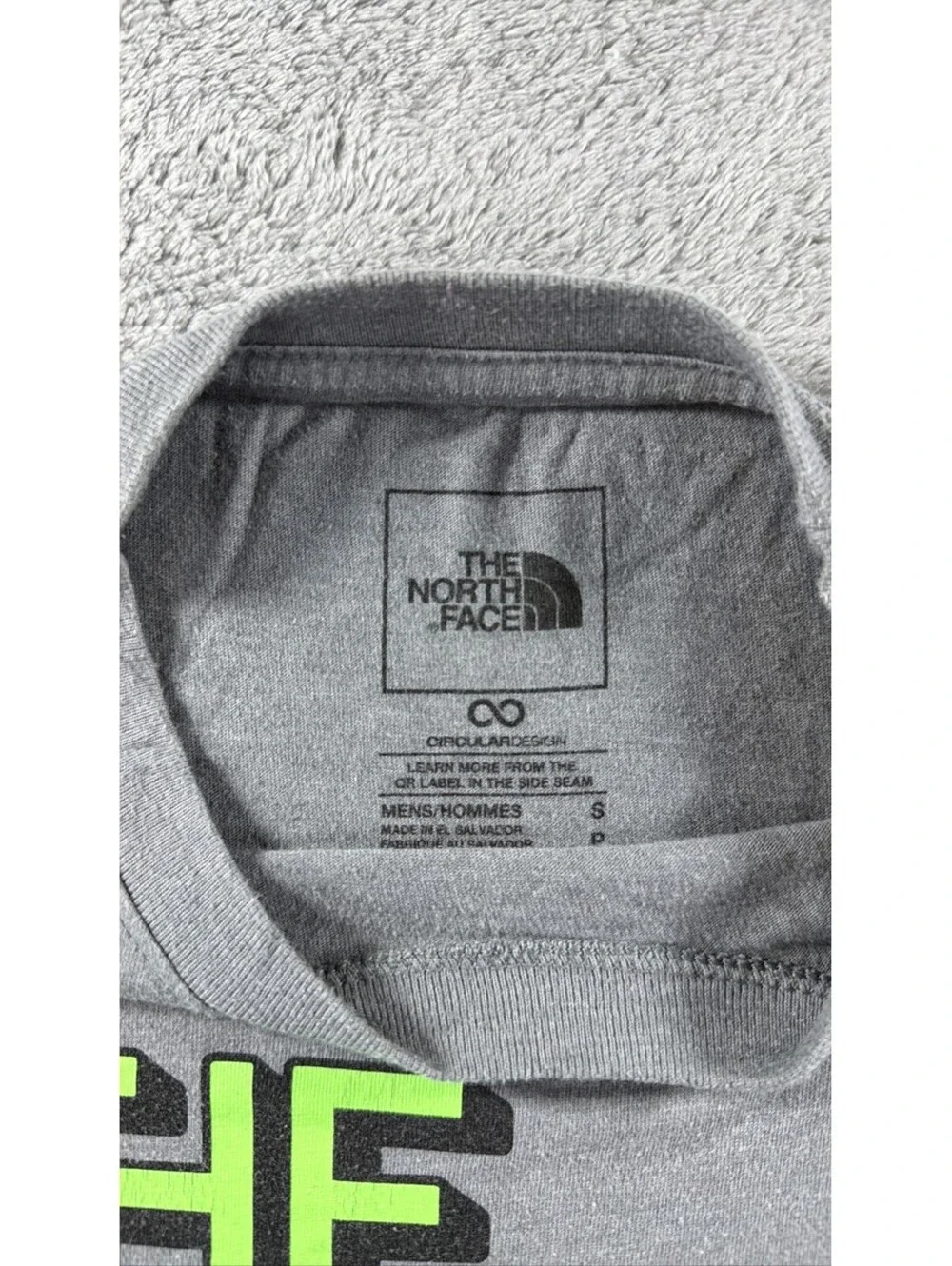 The North Face Men's Gray Short Sleeve T-Shirt Neon Logo Graphic Crew